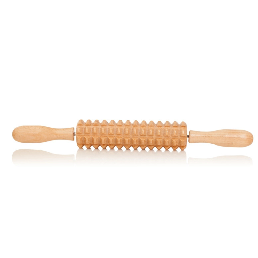 Anti-Cellulite-Massagegerät Roller mit Griff aus gezacktem Holz Maderotherapie 41cm